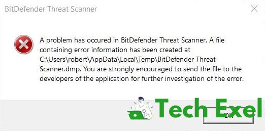A problem has occurred in Bit Defender threat scanner