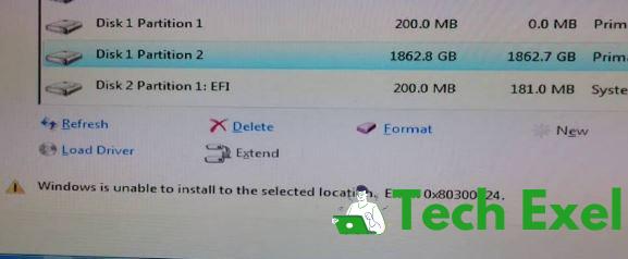 Error Code 0x80300024 When Installing Windows